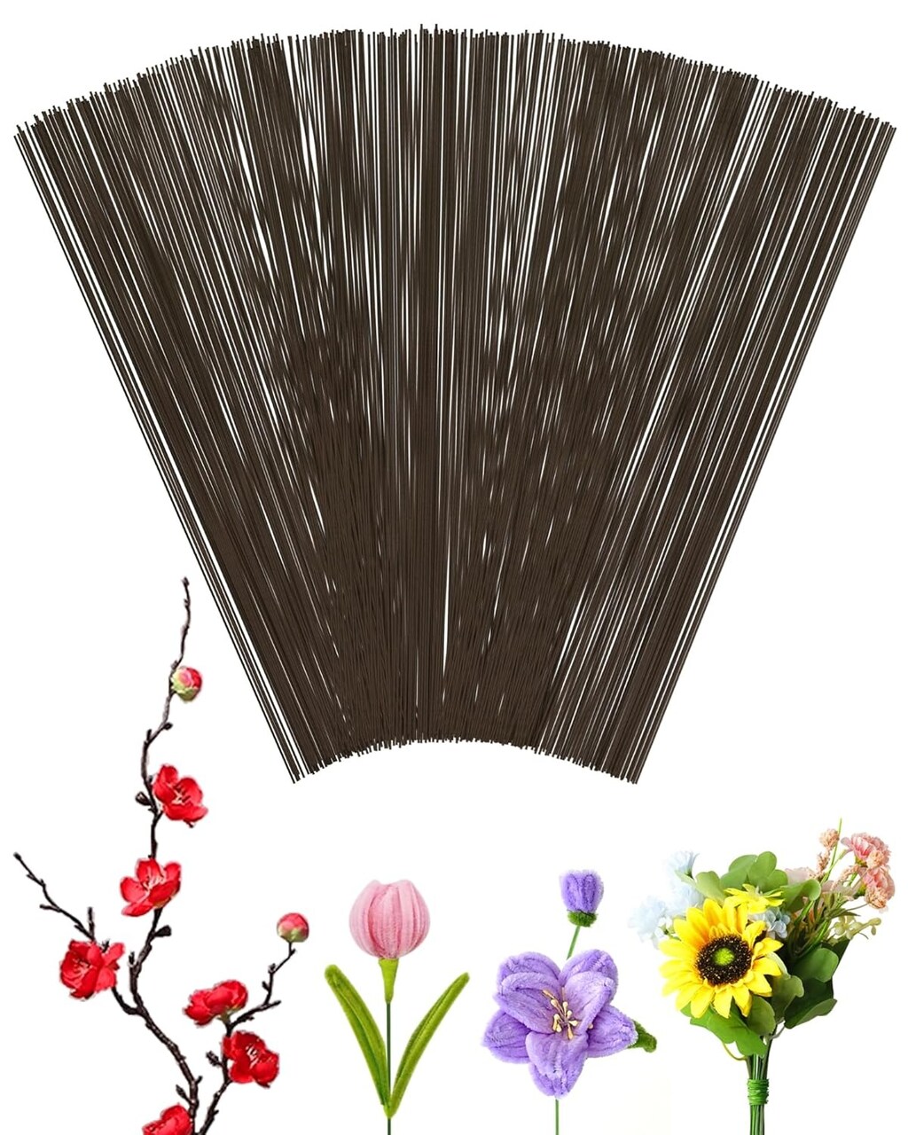 100 Pcs Floral Wire Stems for Artificial Flower Making, Florist Wire for Wreaths, Arrangements & DIY Crafts